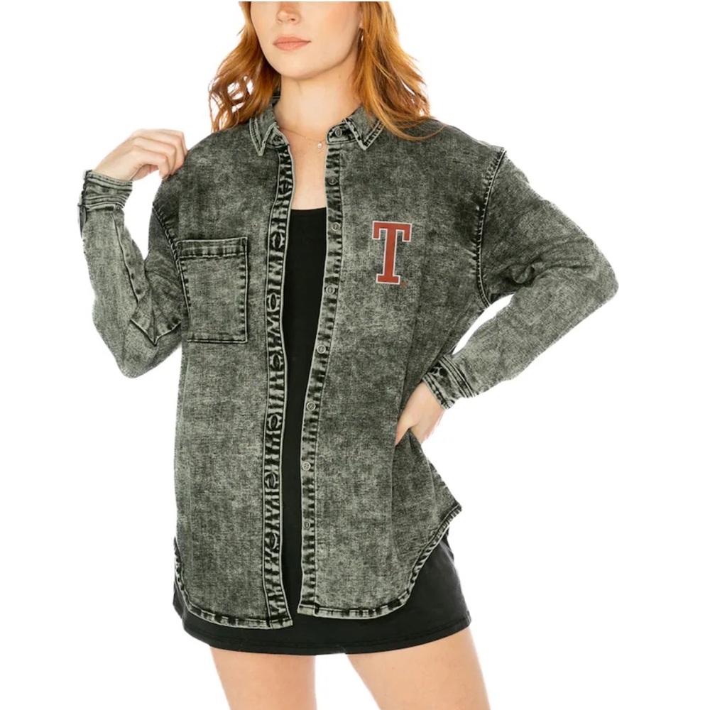 NWT Texas Longhorns Multi Hit Tri Blend Oversized Button Up Jean Jacket
